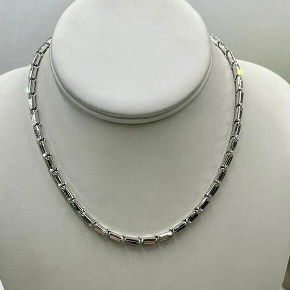 Swarovski Authentic Silver Plated Crystal Baguette Linked Tennis Necklace 15” - Picture 1 of 11
